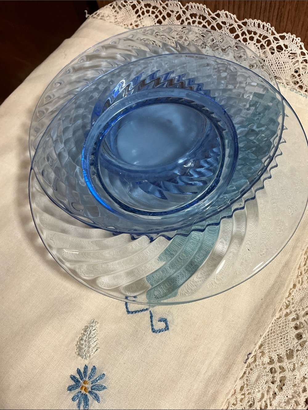 Four depression glass plates twisted optics design
6 inches light blue color - Picture 3 of 4